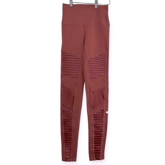 ALO Yoga Moto Legging High Rise Rose Mauve Pink Pleated Mesh active pants XS - Picture 5 of 9
